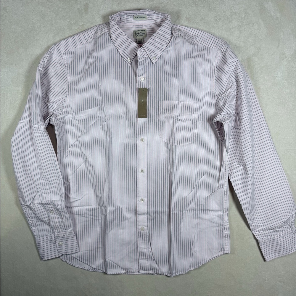 NWT J. Crew Men's Large Slim Untucked Short Purple Striped Casual Shirt